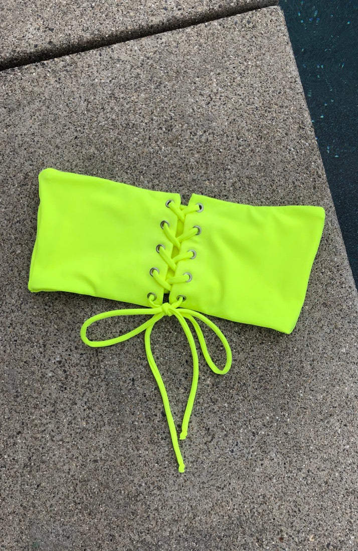 Lace Up Bandeau Top In Neon
